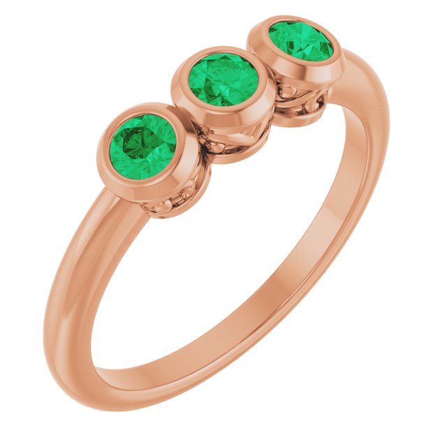 14K Rose Natural Emerald Three-Stone Ring